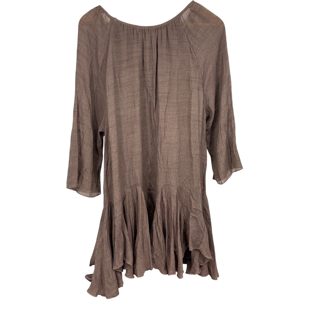 Indigo Soul Brown Ruffle Hem Tunic Top Boho Lagenlook XL - Picture 5 of 8